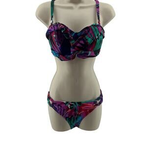 Figleaves Fuller Bust Bahama Palm Underwire Bandeau Bikini Top Womens Size 34DD